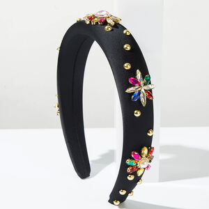 Luxurious Series Retro Flower Solid Color Fabric Rhinestone Hair Bands h5