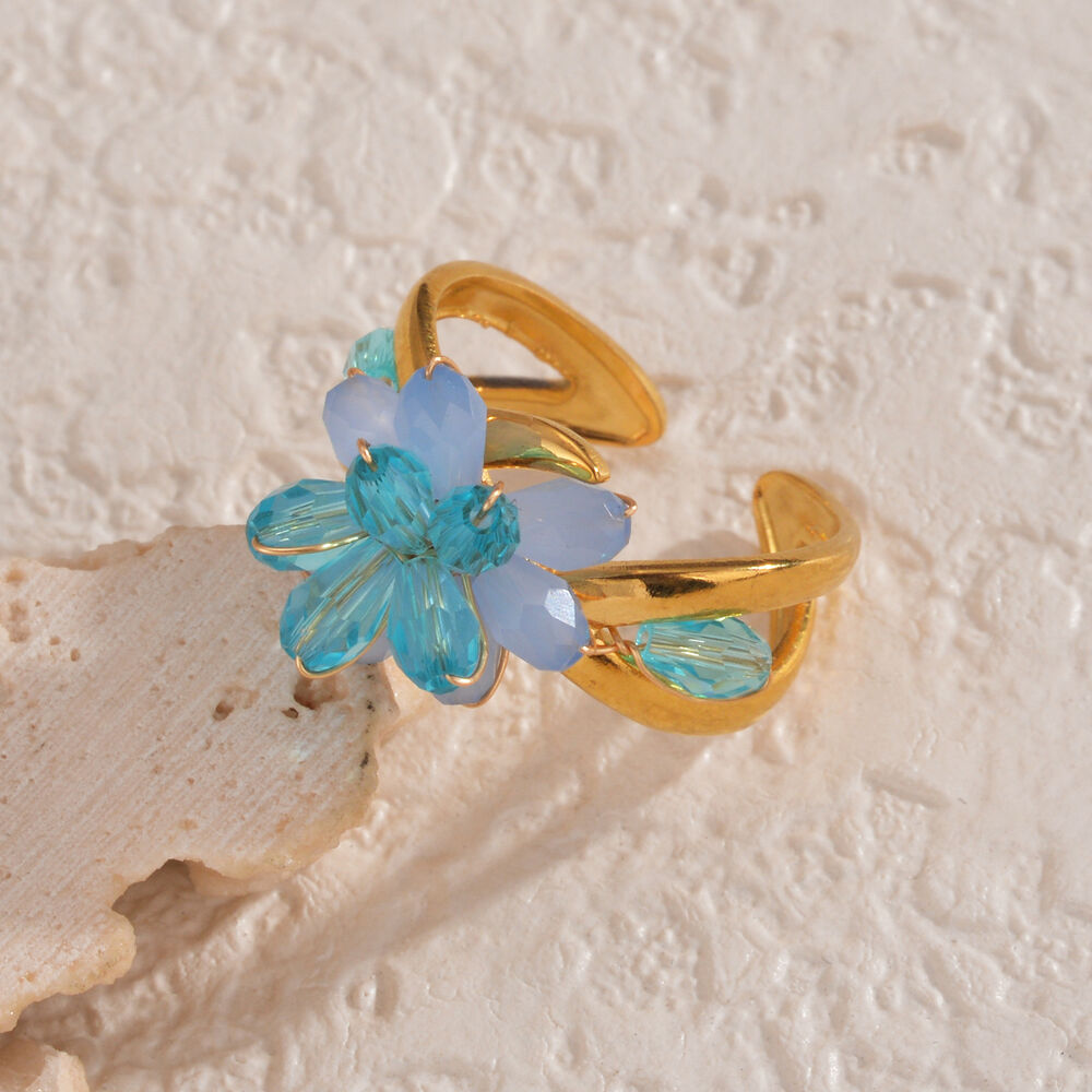 Romantische Serie: Statement-Ringe mit süßen Blumen und Kristallen h5Bild2