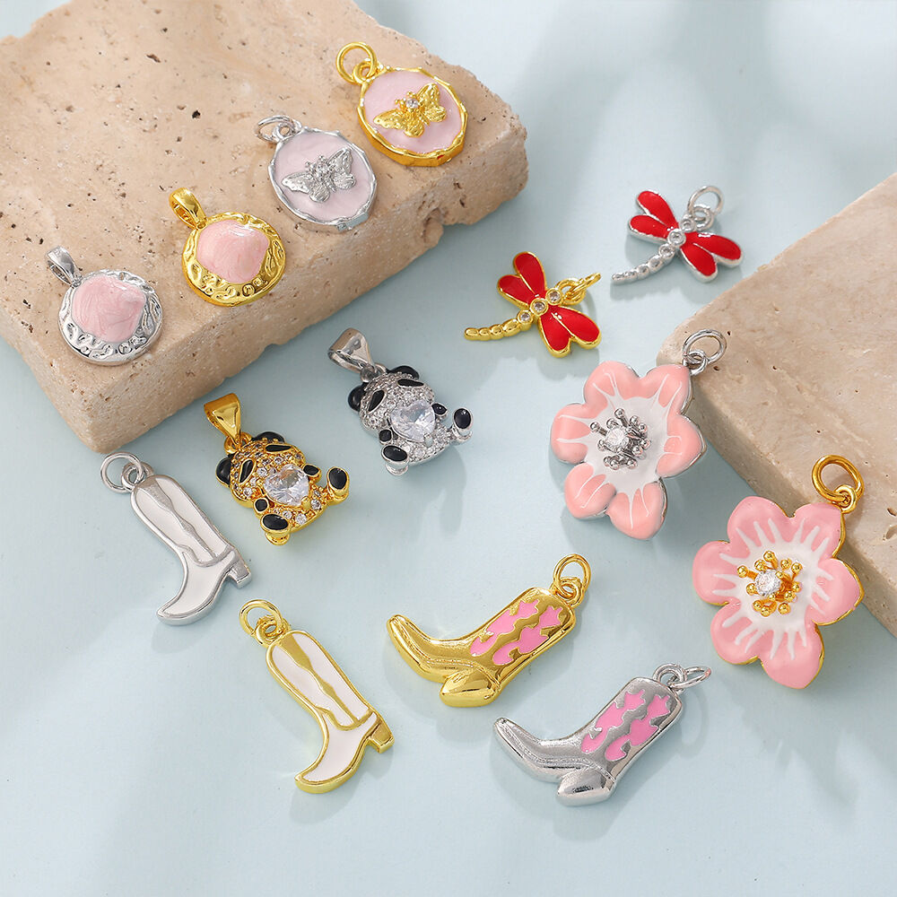 Simple Series DIY Flower Irregular Shape Animal Boots Copper Gold Color Rhinestone Women‘s Pendants h5Picture3