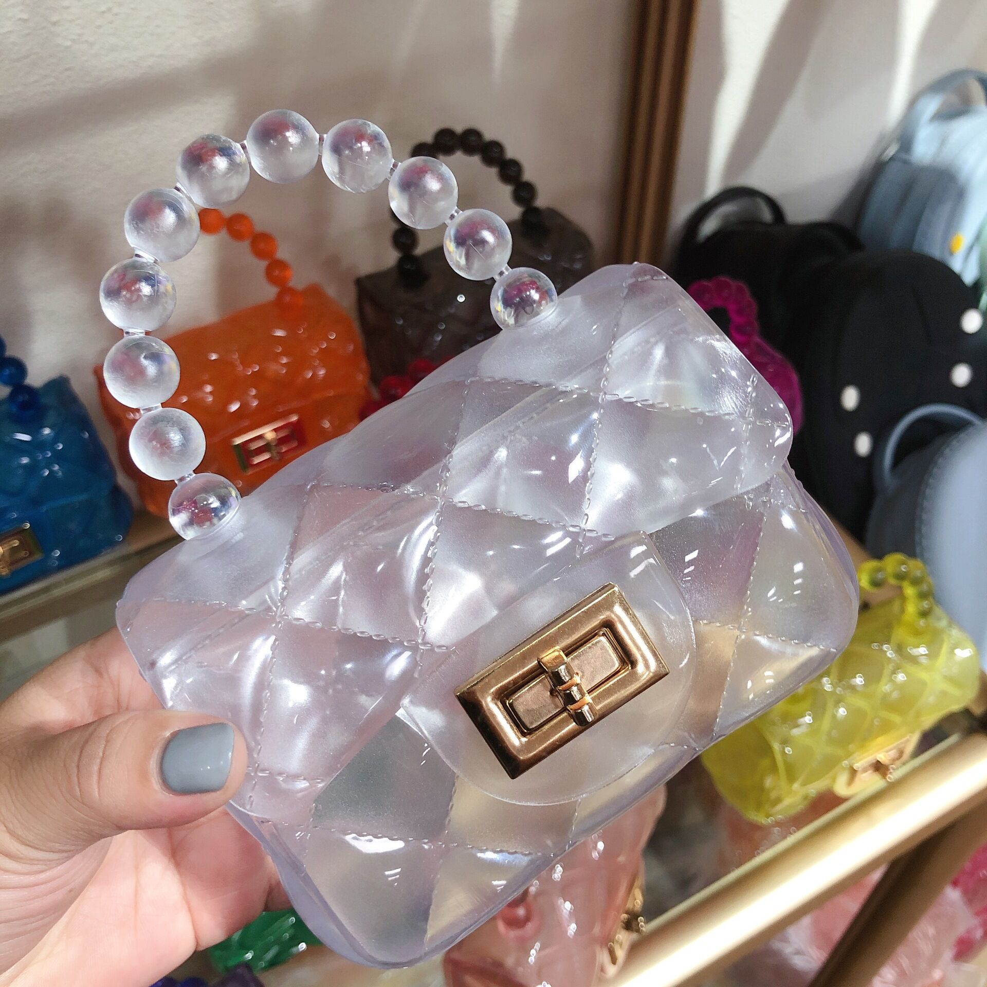 Sac carré femme en PVC style décontracté / PVC transparent uni 