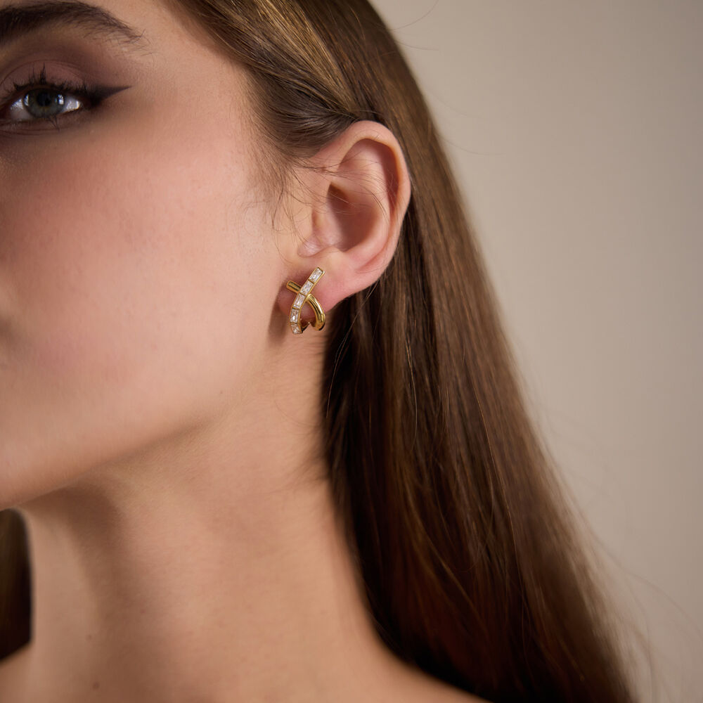 Luxurious Series Elegant Bow Knot Stainless Steel Waterproof Gold Color Zircon Women's Stud Earrings h5Picture3