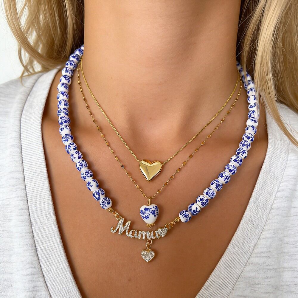 Ethnic Series Retro Heart Beads Copper Zircon Women's Beaded Necklaces