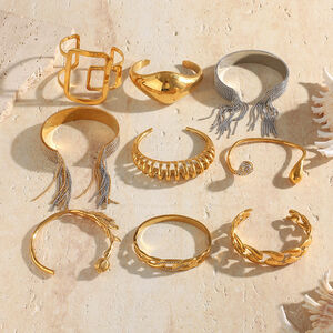 Luxurious Series Daily Flower Irregular Shape Stainless Steel Waterproof Gold Color Women's Bangles h5 Picture3