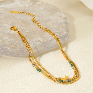 Ethnic Series Bohemian Moon Stainless Steel Waterproof Gold Color Zircon Women's Hand Chain h5 Picture3