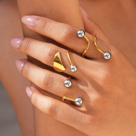 Retro Minimalist Daily Irregular Shape Stainless Steel Waterproof Gold Color Statement Ring