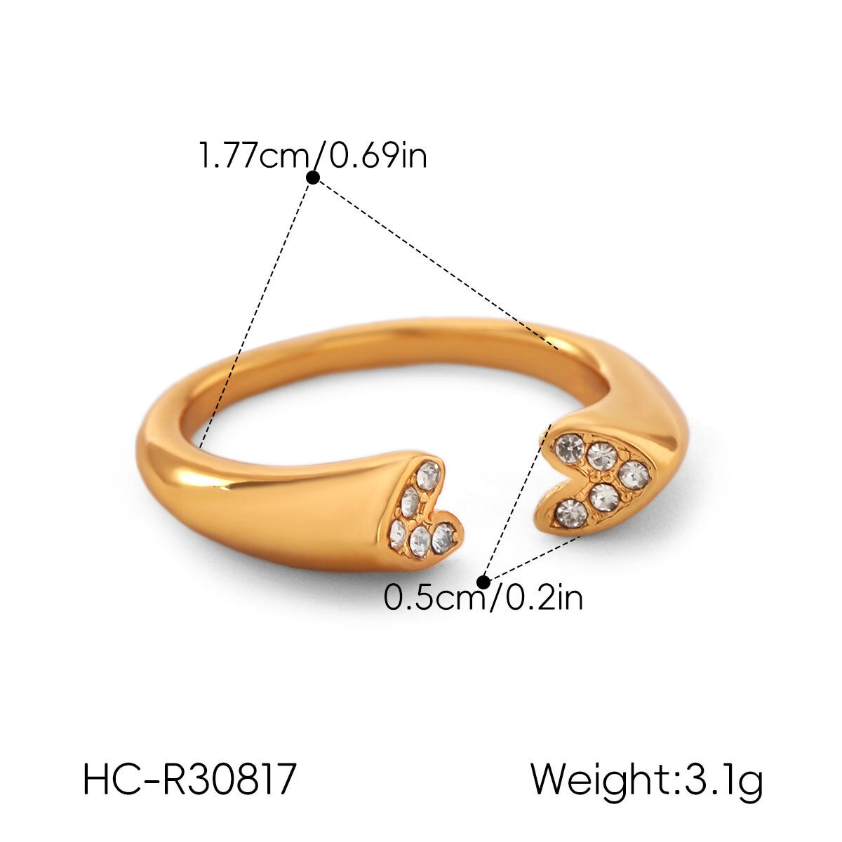 Simple Exquisite Heart Stainless Steel Waterproof Gold Color Zircon Women's Gemstone Rings h5 Picture2
