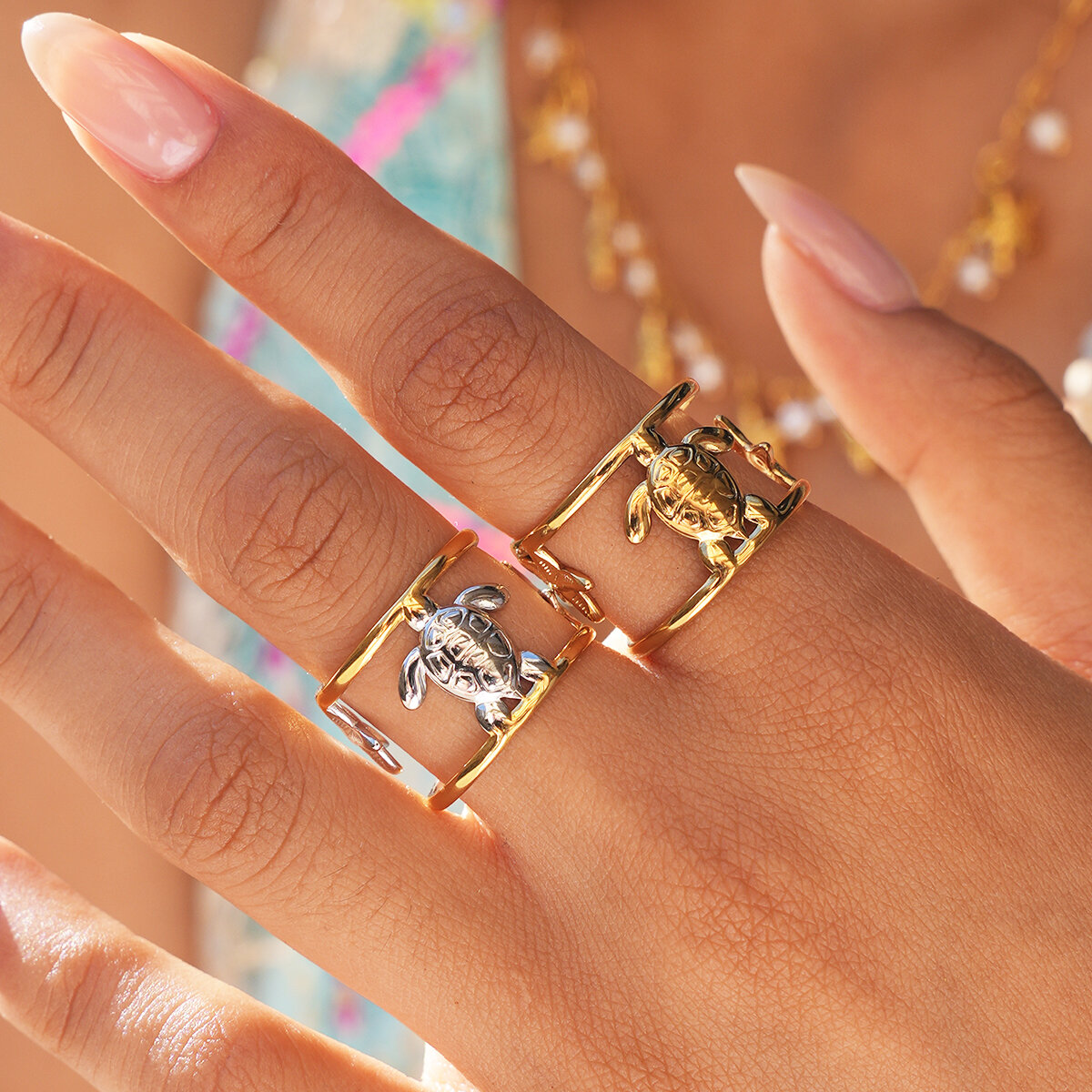 Simple Series Daily turtle Stainless Steel Waterproof   Gold Color  Women's Statement Rings h5 Picture4