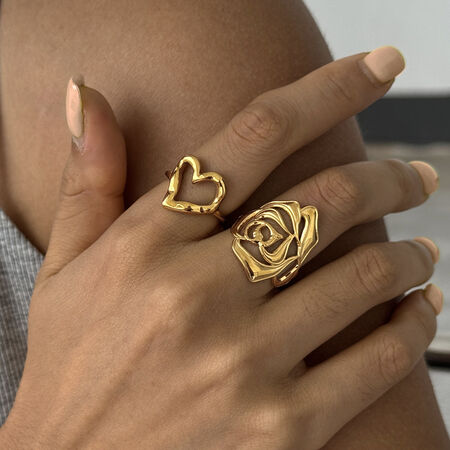 Romantische serie retro bloemenhart roestvrijstalen waterdichte statement ringen in goudkleur