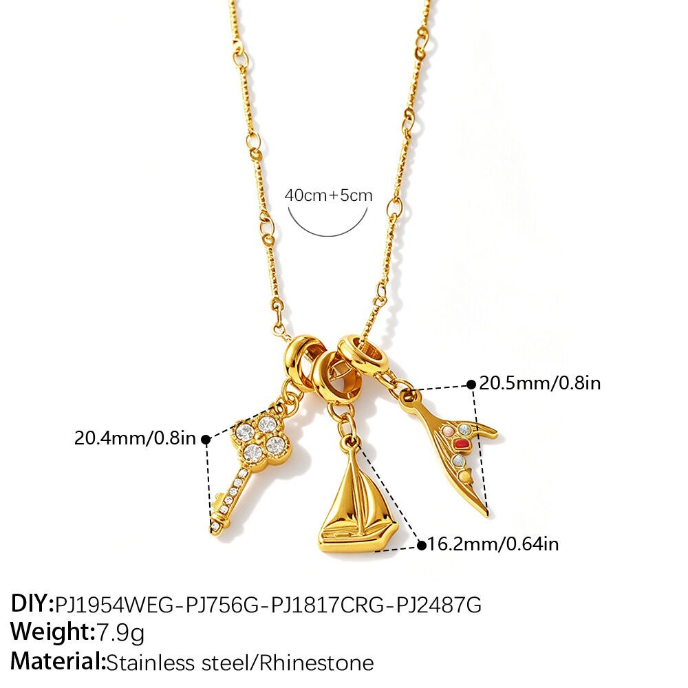Simple Flower Heart Key Chain Strawberry Stainless Steel Waterproof Gold Color Women's Pendant Necklaces