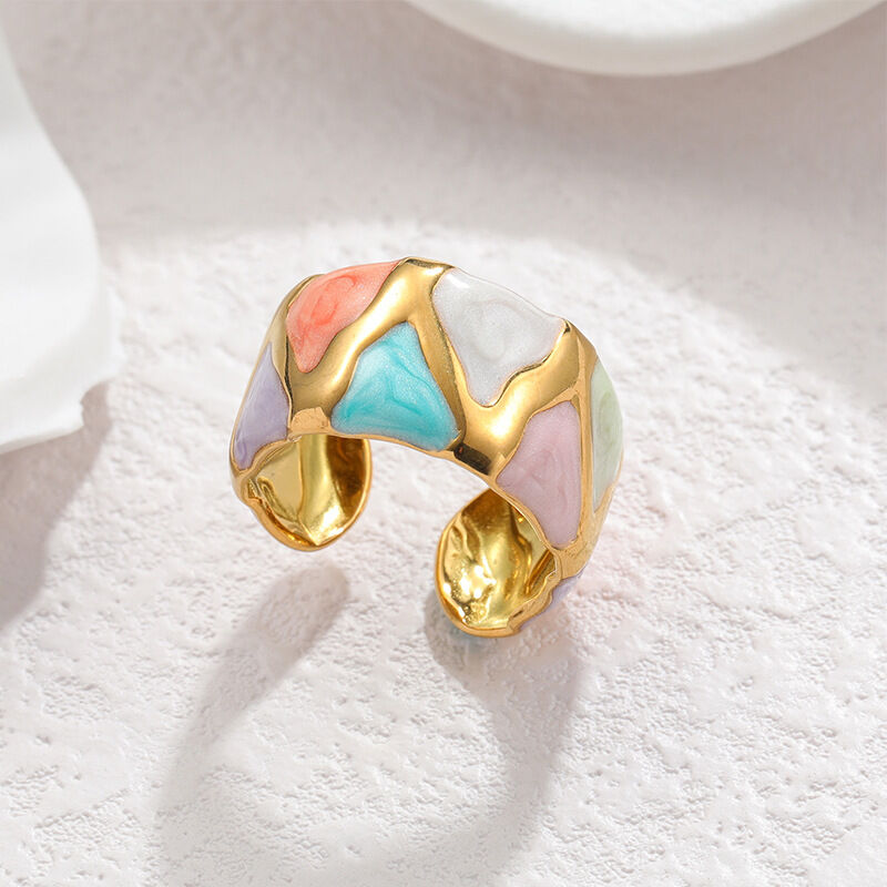 Simple Geometric Shape Enamel Stainless Steel Waterproof Statement Rings