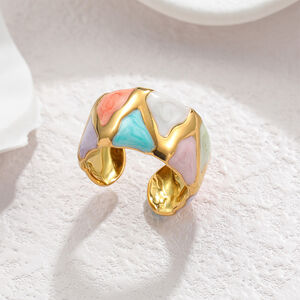 Simple Geometric Shape Enamel Stainless Steel Waterproof Statement Rings h5