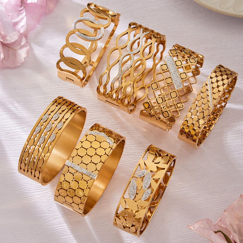 Luxurious  Hip-Pop/Rock Hollowed-Out Circle Geometric Shape Stainless Steel Waterproof Women's Bangles h5 Picture2