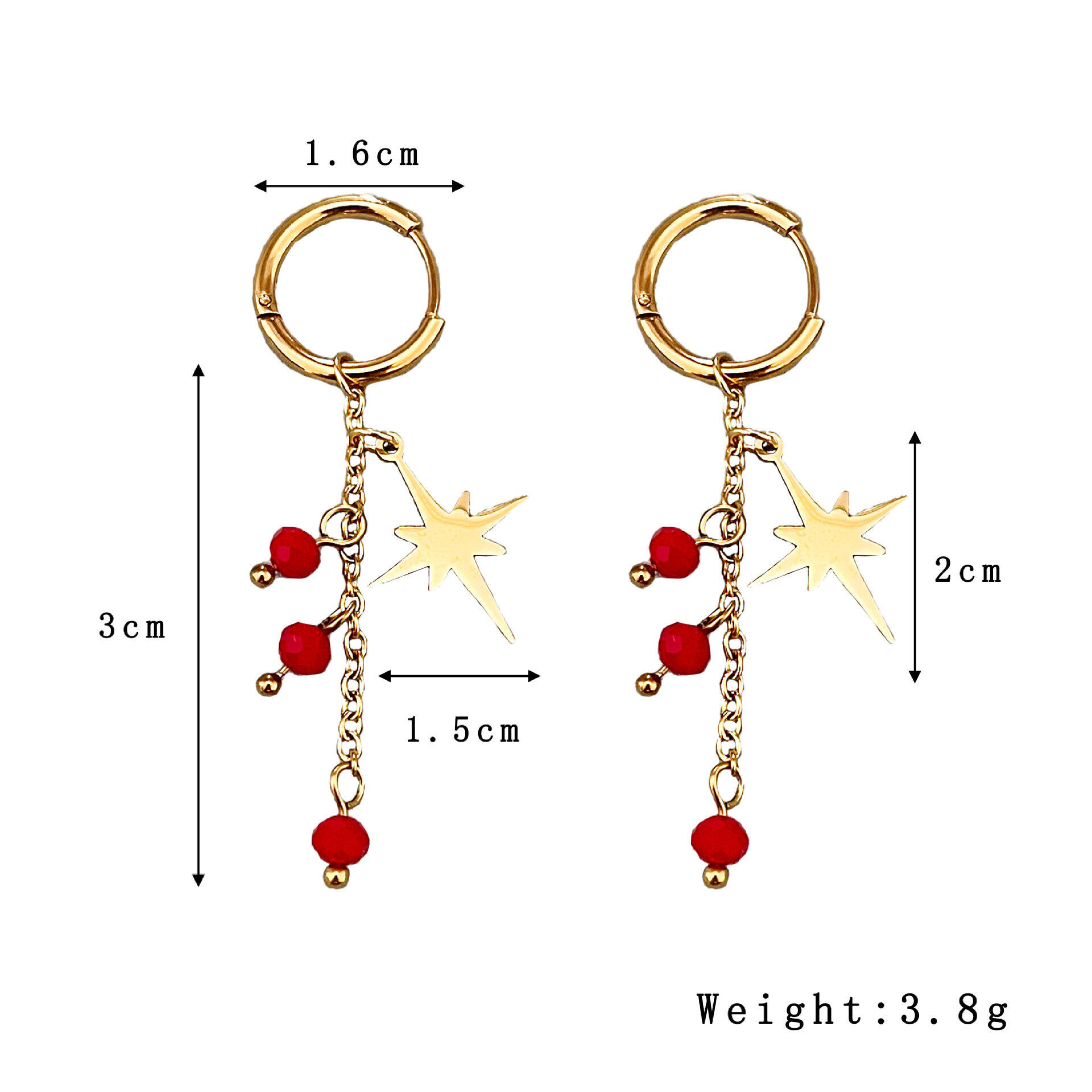 Boucles d'oreilles pendantes pour femmes, modèle Sweet Tassel Star, en acier inoxydable, étanches, couleur or, de la collection Simple Series. h5 Image3
