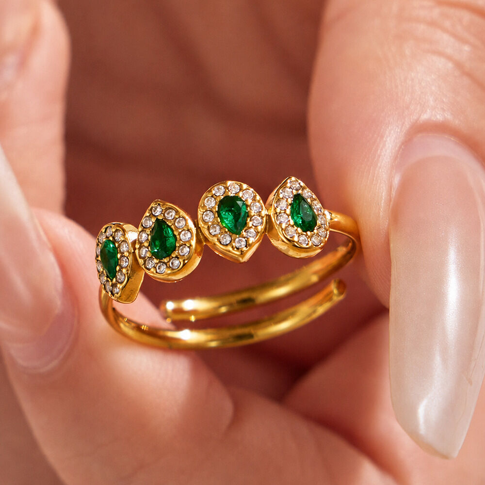 Luxuriöse Serie: Schlichter Tropfenring aus wasserdichtem Edelstahl in Goldfarbe mit Zirkonia für Damen h5Bild3