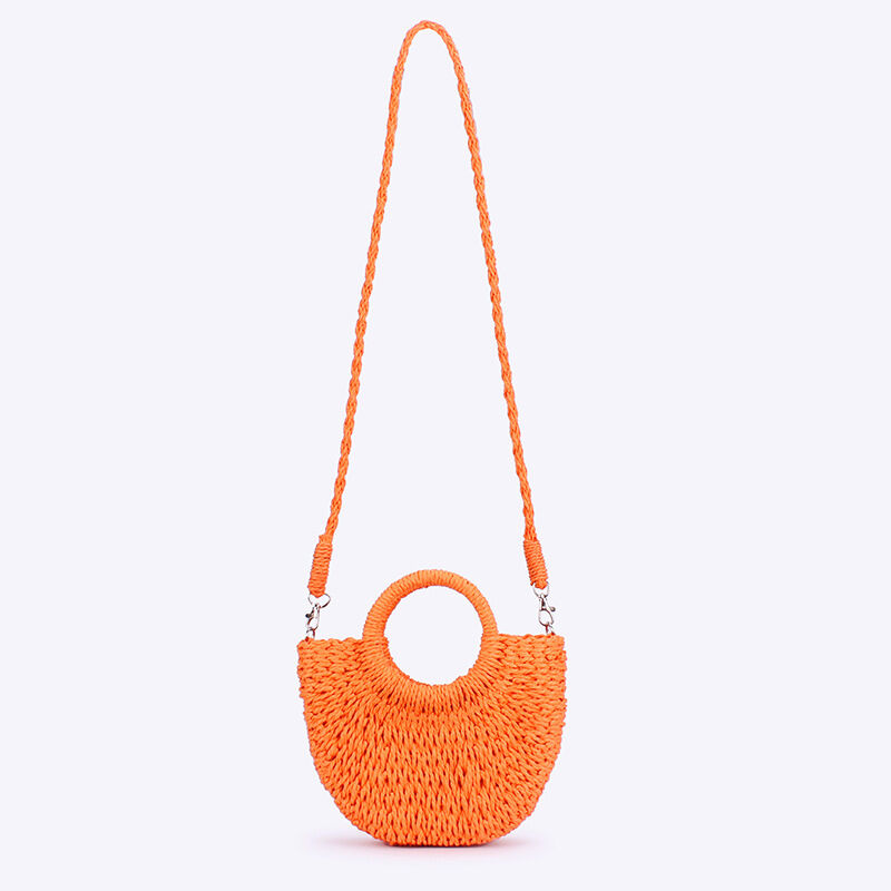 Quadratische Damen-Tasche im Urlaubsstil aus gewebtem Raffia, einfarbig, mit Webmuster