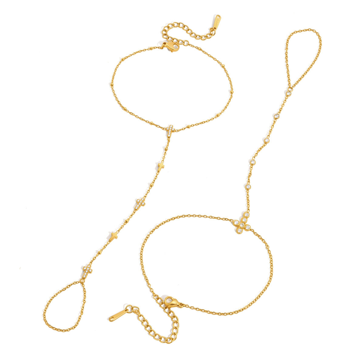 Cadena de mano sencilla de acero inoxidable impermeable color dorado con diamantes de imitación para mujer. h5 Imagen5