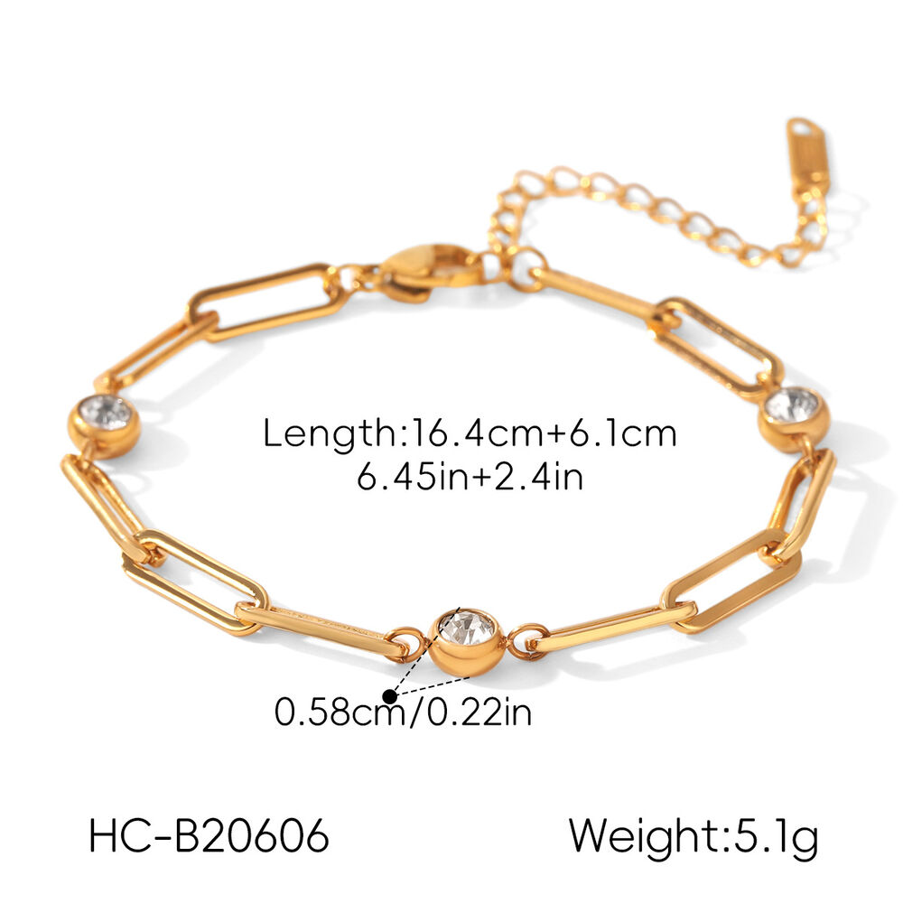 Simple Series Daily Chain Stainless Steel Waterproof Gold Color Zircon Women's Chain Bracelets Picture2