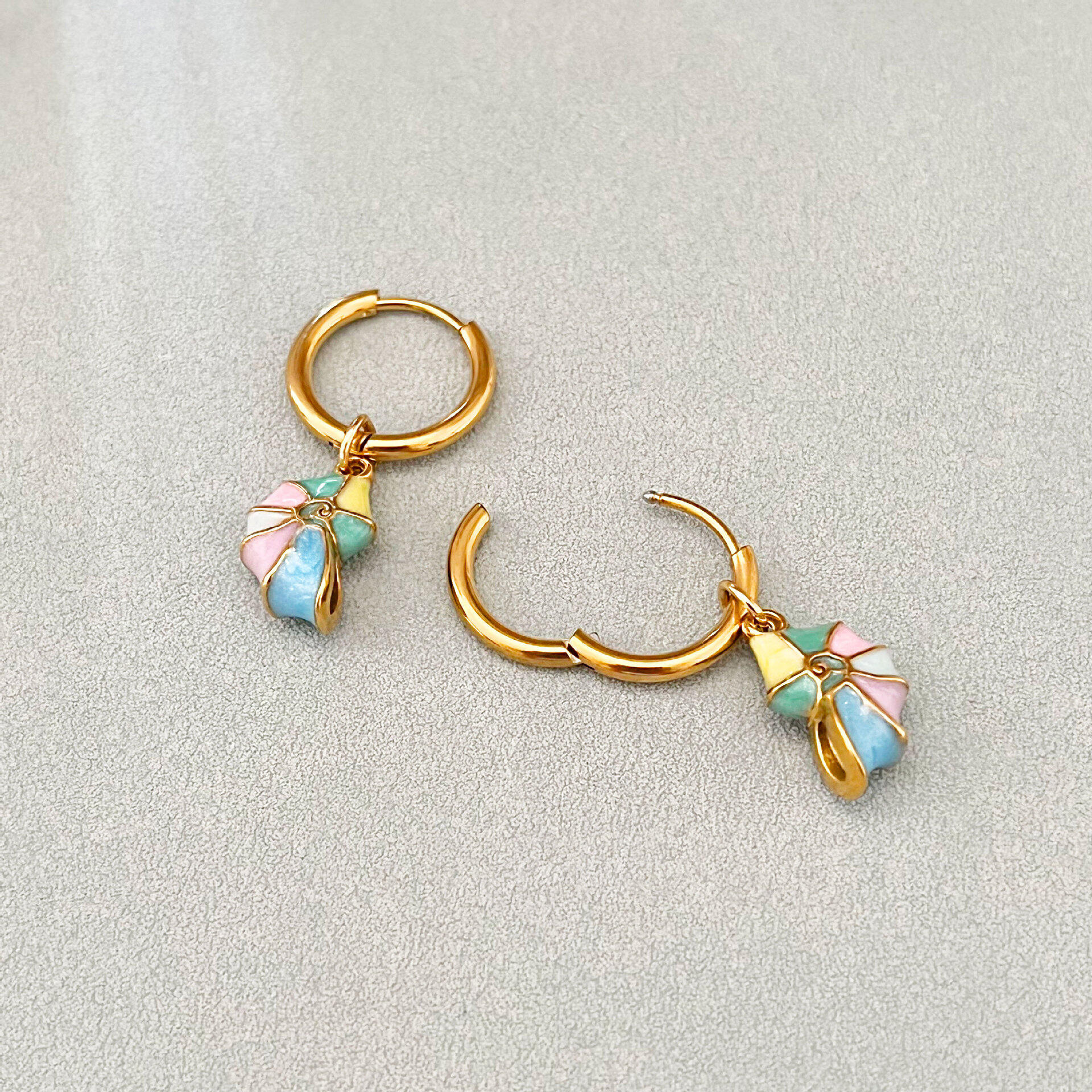 Enamel Shell Stainless Steel Waterproof Gold Color Women's Drop Earrings 2