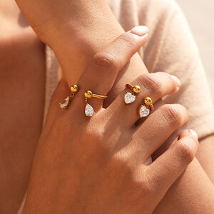 Simple Luxry Daily Droplet Irregular Shape Stainless Steel Waterproof Gold Color Zircon Gemstone Ring h5 Picture3