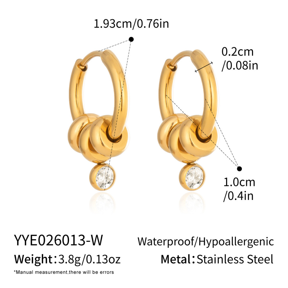 Hoop Stainless Steel Waterproof Gold Color Zircon Women's Drop Earrings Picture2