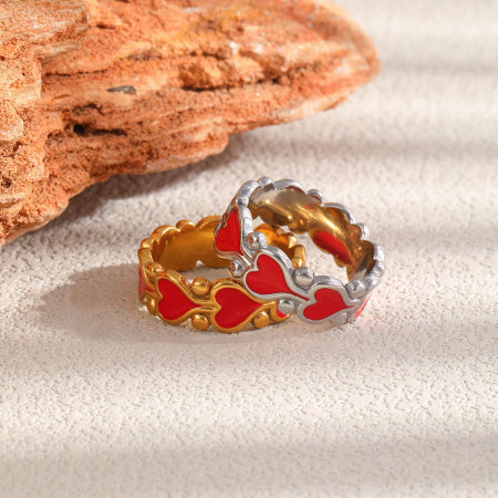 Simple Series Sweet Heart Edelstahl wasserdichte Statement-Ringe in Goldfarbe