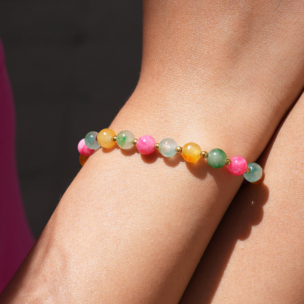 Simple Daily Circle Stainless Steel Waterproof Gold Color Women's Beaded Bracelets Picture4