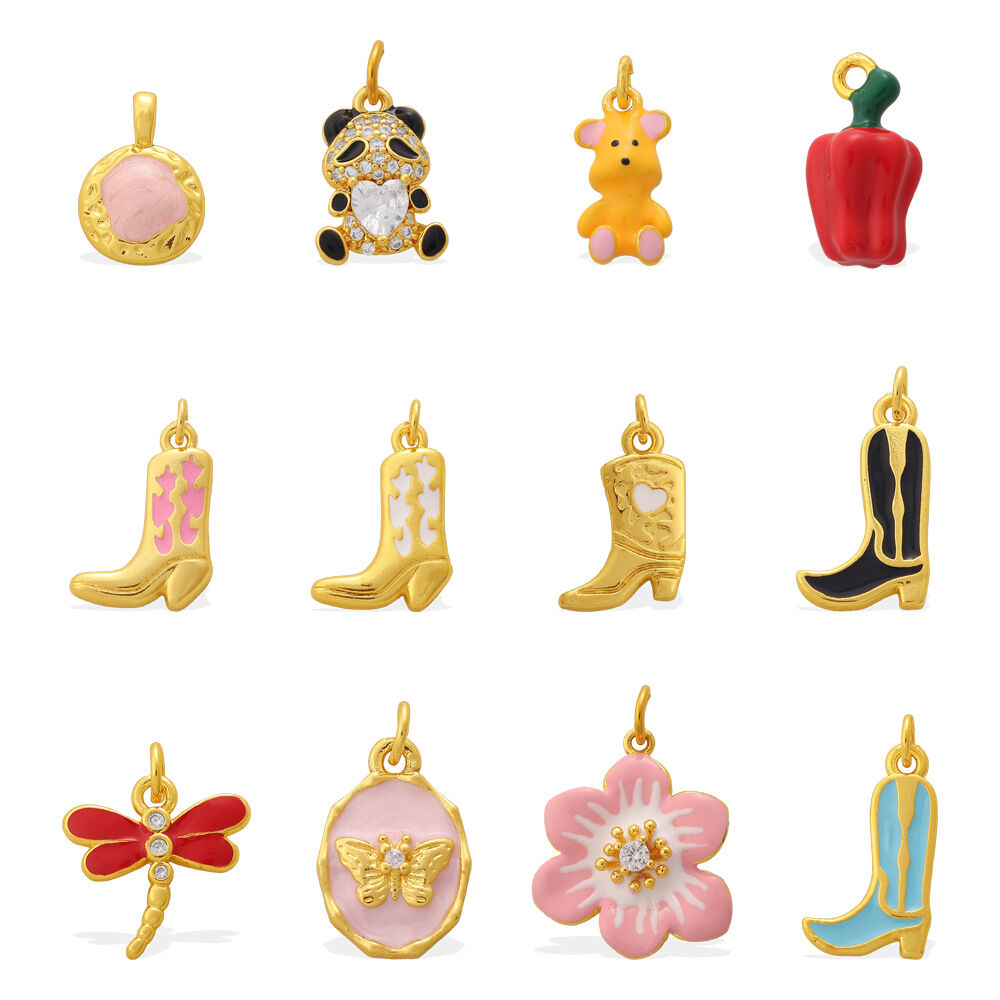 Simple Series DIY Flower Irregular Shape Animal Boots Copper Gold Color Rhinestone Women‘s Pendants h5Picture4