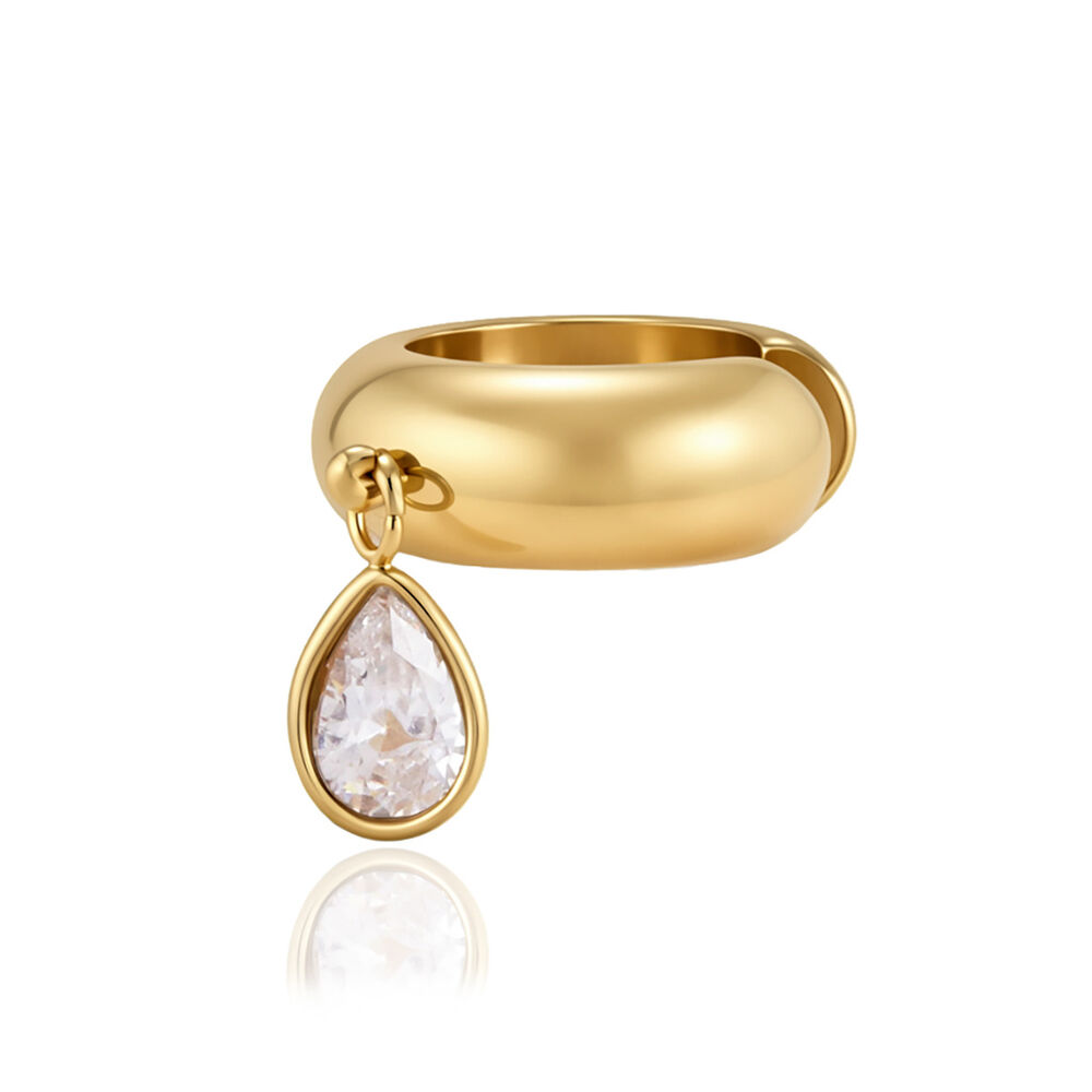 Luxurious Series Classic Droplet Rectangle Stainless Steel Waterproof Gold Color Zircon Women's Ear Cuffs h5Picture5