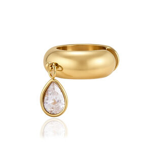 Luxurious Series Classic Droplet Rectangle Stainless Steel Waterproof Gold Color Zircon Women's Ear Cuffs h5 Picture5