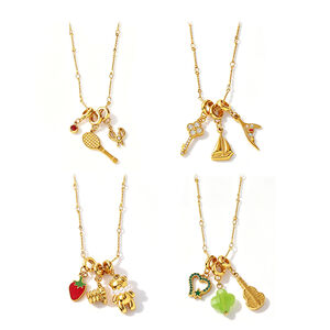 Simple Flower Heart Key Chain Strawberry Stainless Steel Waterproof Gold Color Women's Pendant Necklaces h5 Picture5