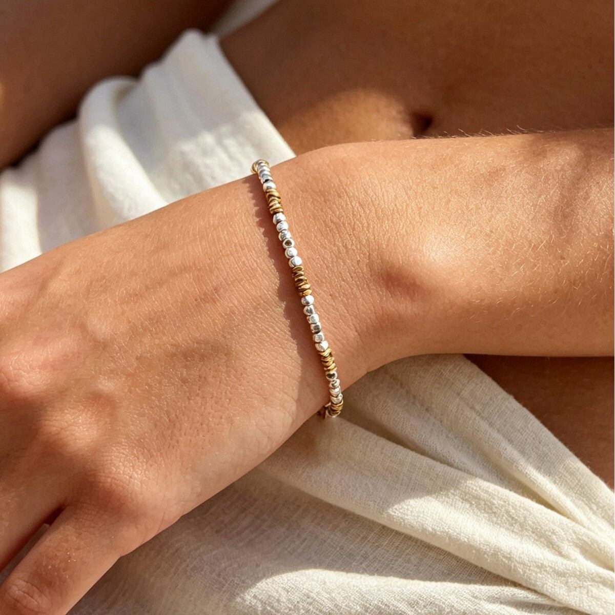 Simple Beads Stainless Steel Waterproof Gold Color Women's Beaded Bracelets 2