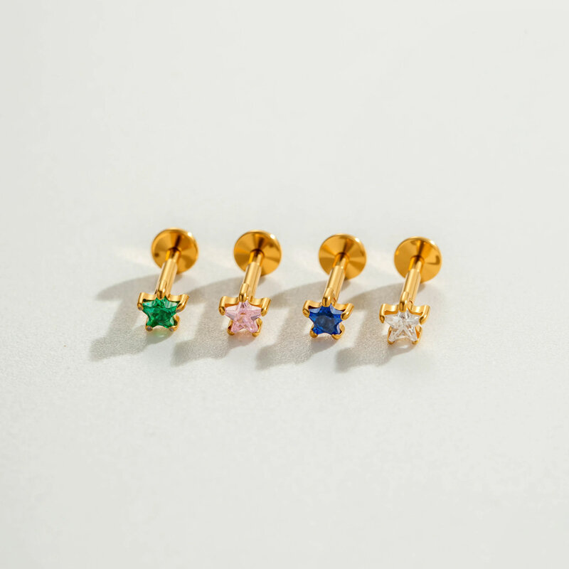 Eenvoudige serie sterren van titaniumlegering met goudkleurige zirkonia oorbellen voor dames Afbeelding6