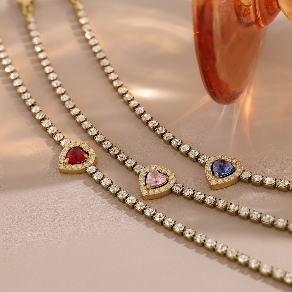 Pulseras de mujer de la serie de lujo con dijes de corazón, de acero inoxidable, impermeables, de color dorado y con circonitas de imitación. h5Imagen4