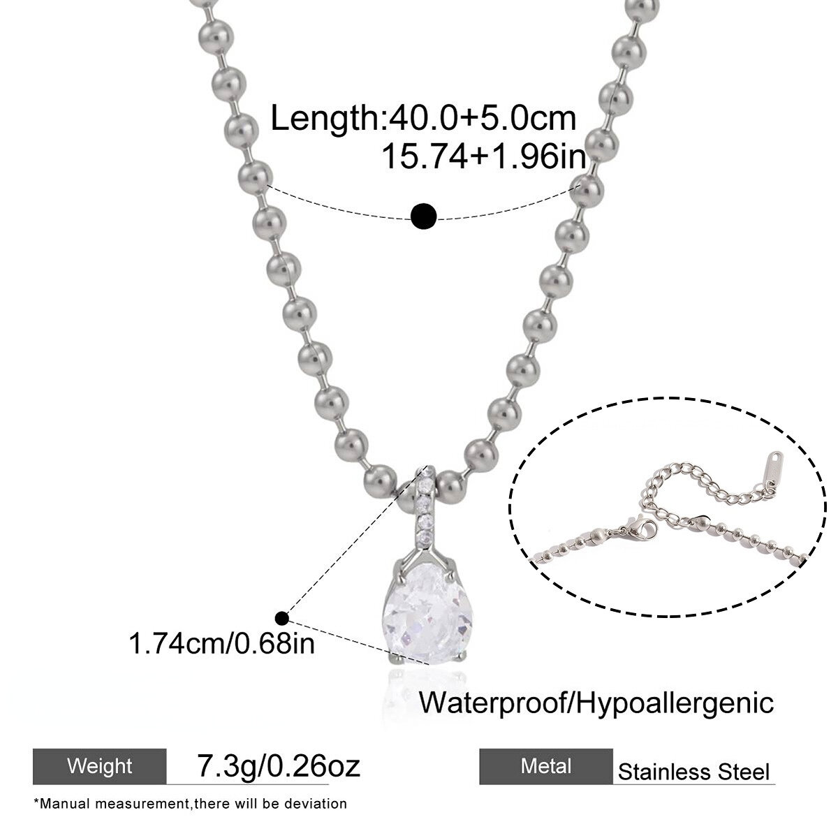 Collares con colgante de circonita de acero inoxidable con forma geométrica sencilla e impermeable para mujer. 