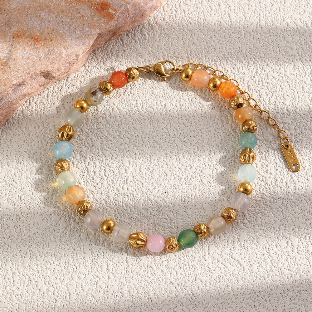 Sweet Beads damesarmbanden van roestvrij staal in diverse kleuren, waterdicht, met goudkleurige natuurstenen.