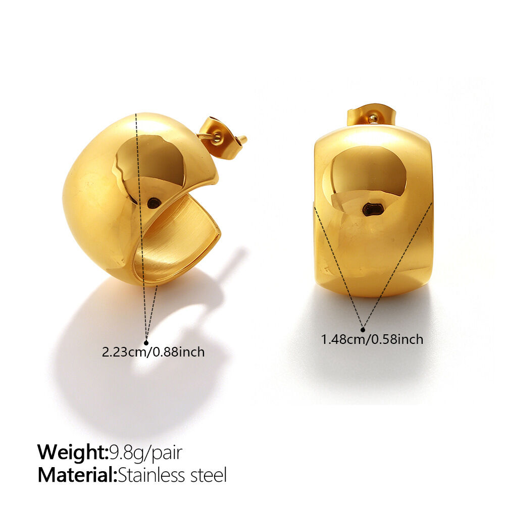 Simple Series Daily Geometric Shape Stainless Steel Waterproof Gold Color Women's Stud Earrings