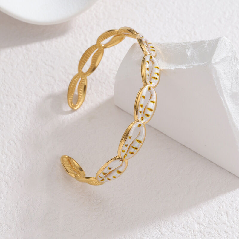 Vacation Oceanic Style Enamel Shell Stainless Steel Waterproof Gold Color Women's Cuff Bracelets h5 