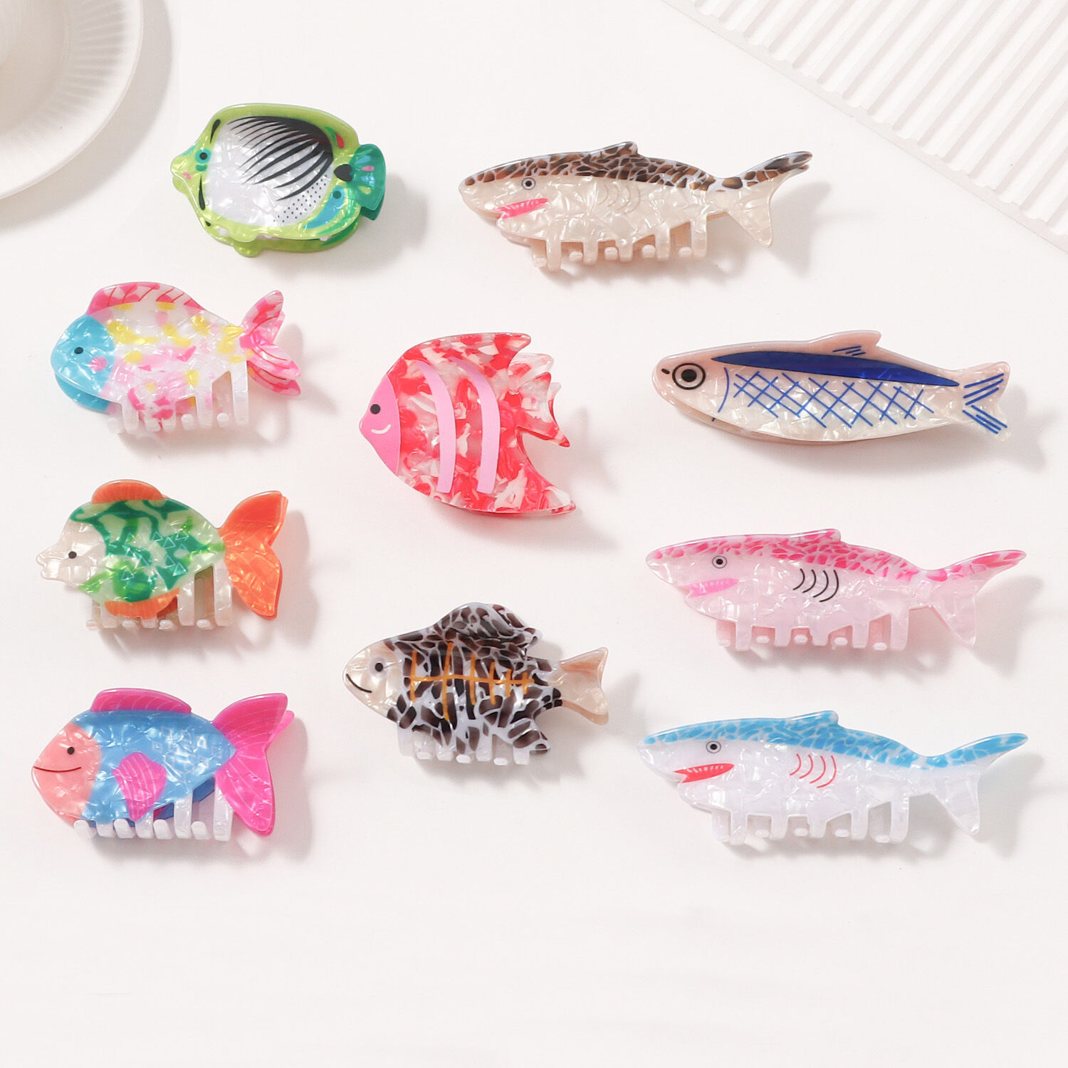 Garras para el cabello de acetato de peces de colores mixtos, estilo oceánico natural, serie simple. h5 Imagen2