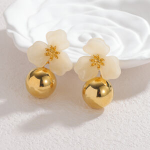 Romantic Series Sweet Flower Acrylic Gold Color Women's Drop Earrings h5