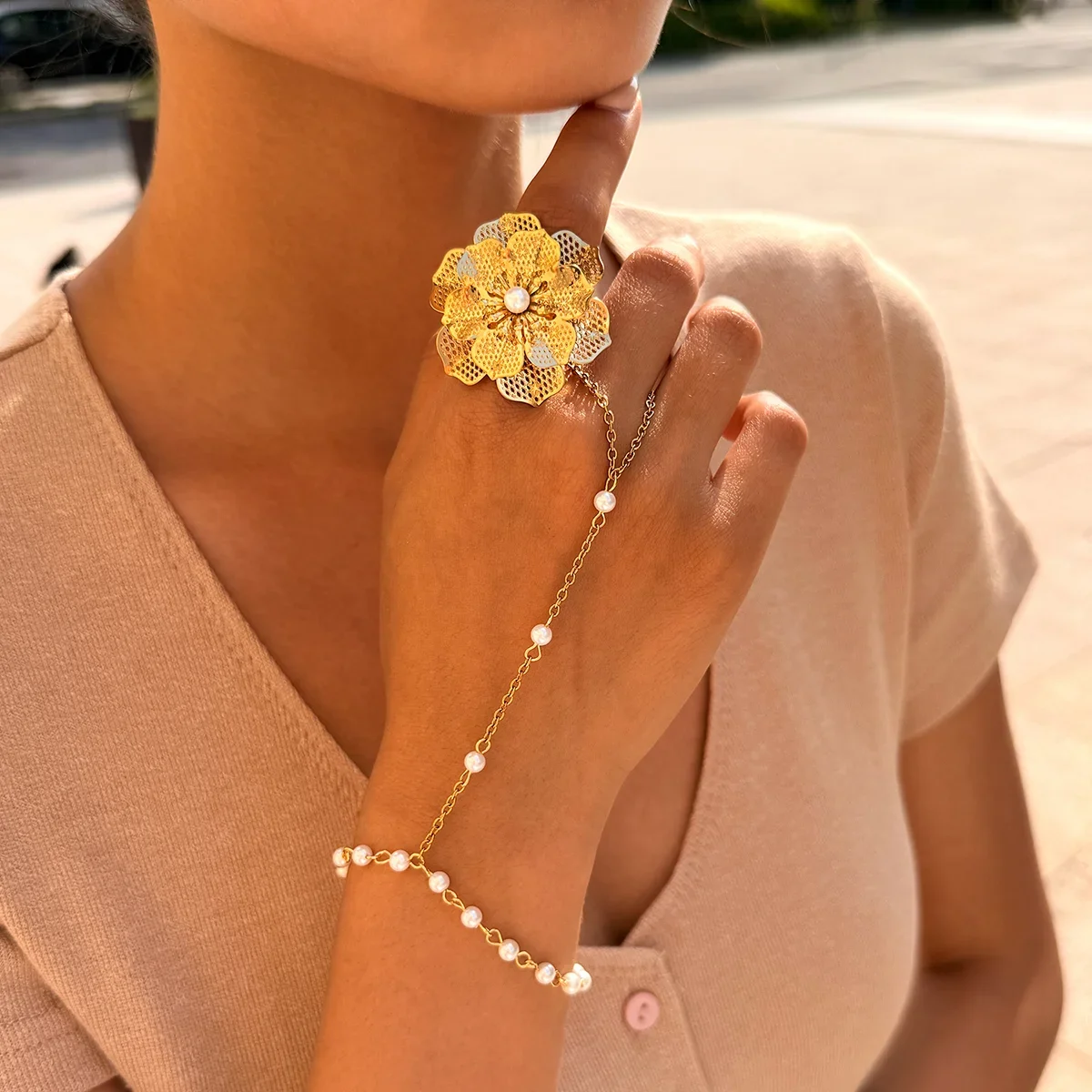 Retro Daily Irregular Shape Stainless Steel Waterproof Gold Color Statement Ring h5 Picture5