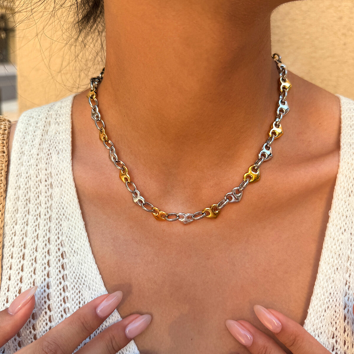 Simple Series Daily Heart Stainless Steel Waterproof   Gold Color  Women's Chain Necklaces
