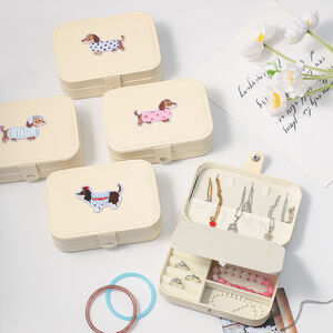 Cajas de joyería de PU con estampado de perritos salchicha y lunares, de la serie romántica. h5 Imagen2