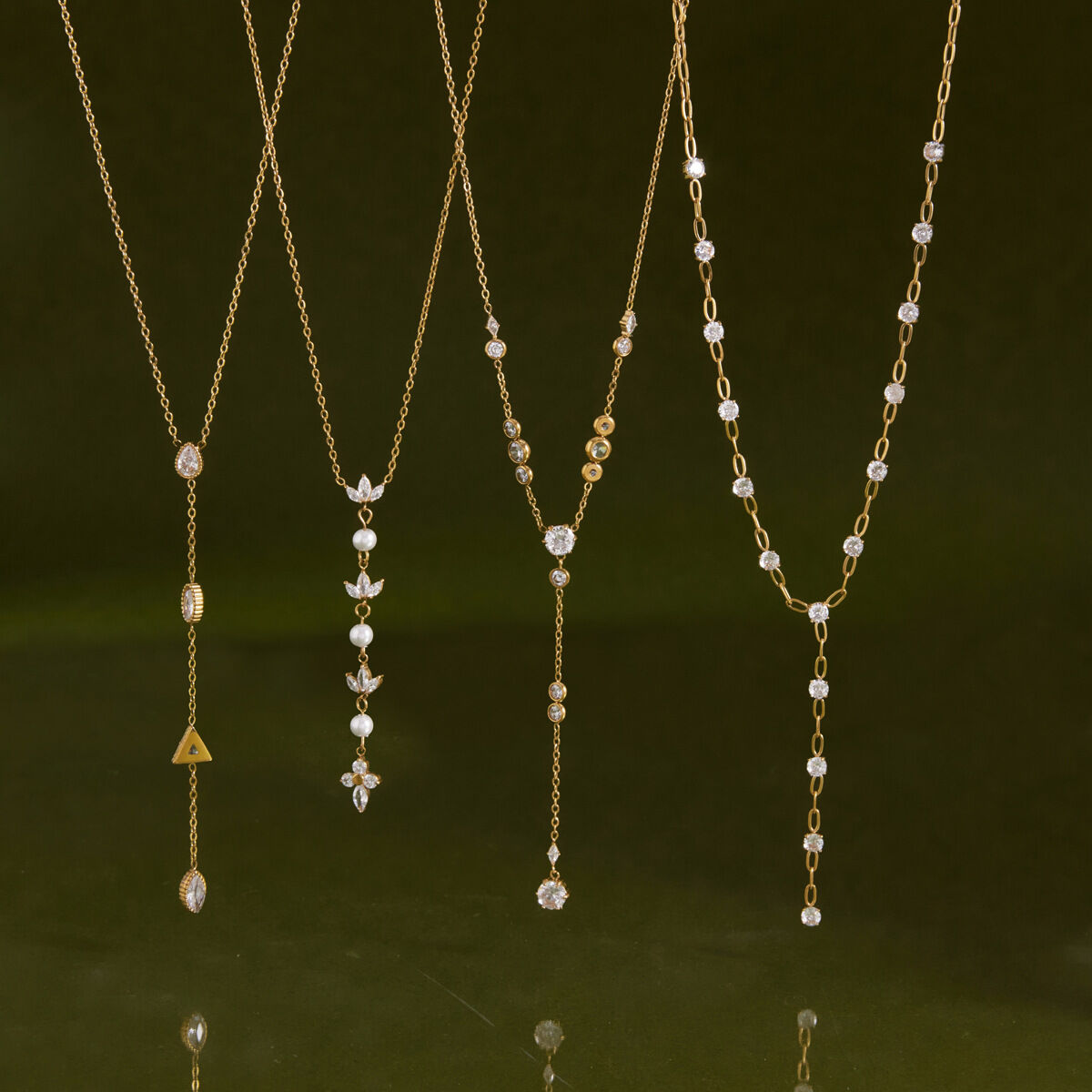 Stainless Steel Waterproof Gold Color Zircon Women's Pendant Necklaces