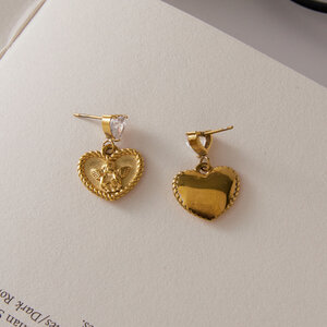 Romantic Series Sweet Heart Angel Stainless Steel Waterproof Gold Color Zircon Women's Drop Earrings h5 Picture5