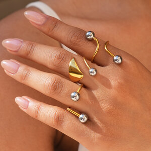 Bague tendance rétro minimaliste au quotidien, de forme irrégulière, en acier inoxydable étanche couleur or h5 Image2