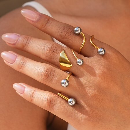 Retro Minimalist Daily Irregular Shape Stainless Steel Waterproof Gold Color Statement Ring 2