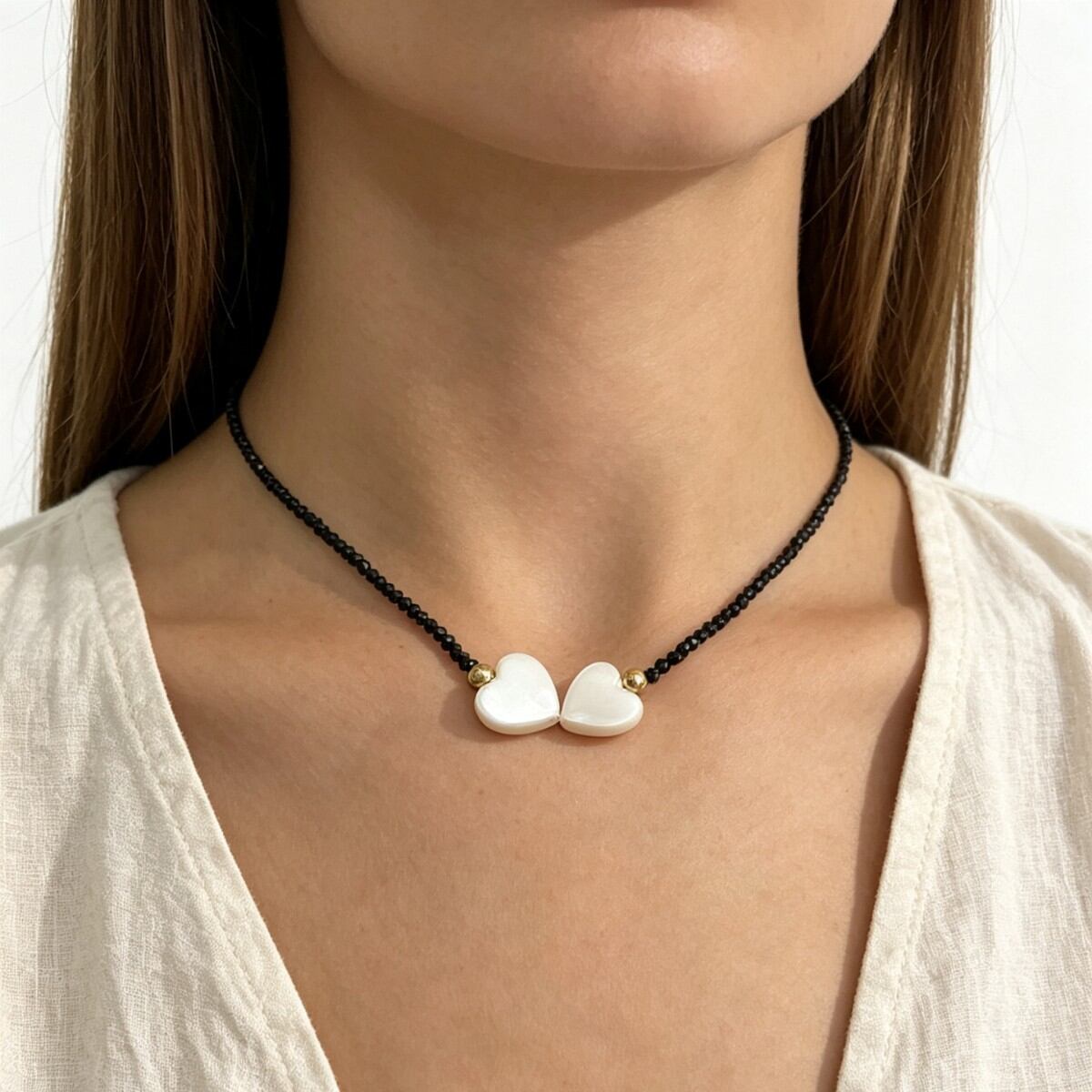 Simple Crystal Beads Pearl Heart Women's Beaded Necklaces 2