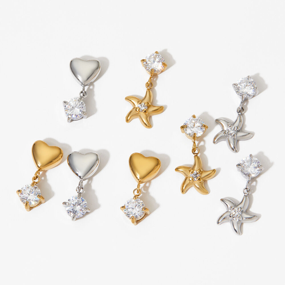 Simple Heart Star Stainless Steel Waterproof Gold Color Zircon Women's Drop Earrings Picture3