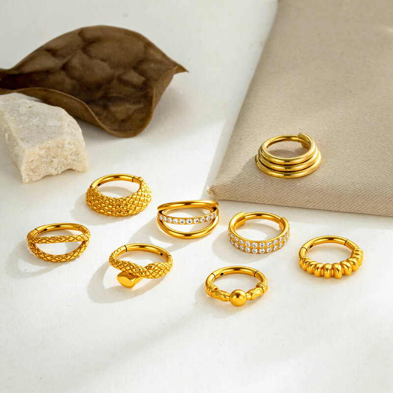 Piercing de nariz sencillo para mujer, de acero inoxidable, resistente al agua, color dorado y con circonita, con diseño de serpiente. h5 Imagen4