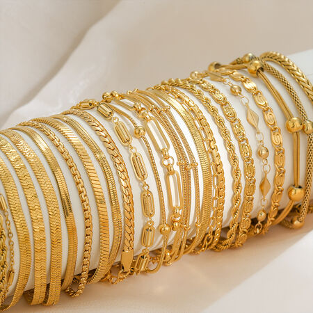 Simple Series Daily Hollowed-Out Chain Stainless Steel Waterproof Gold Color Women's Chain Bracelets